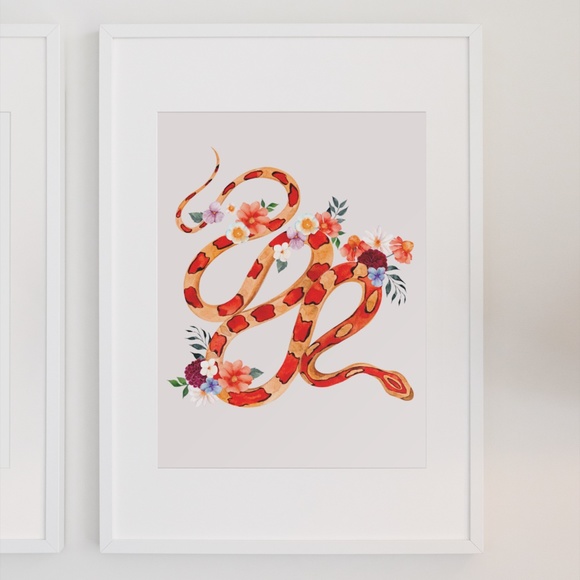 Wall Art Watercolor Floral Snake Illustration Print Poster Unframed - Picture 3 of 11